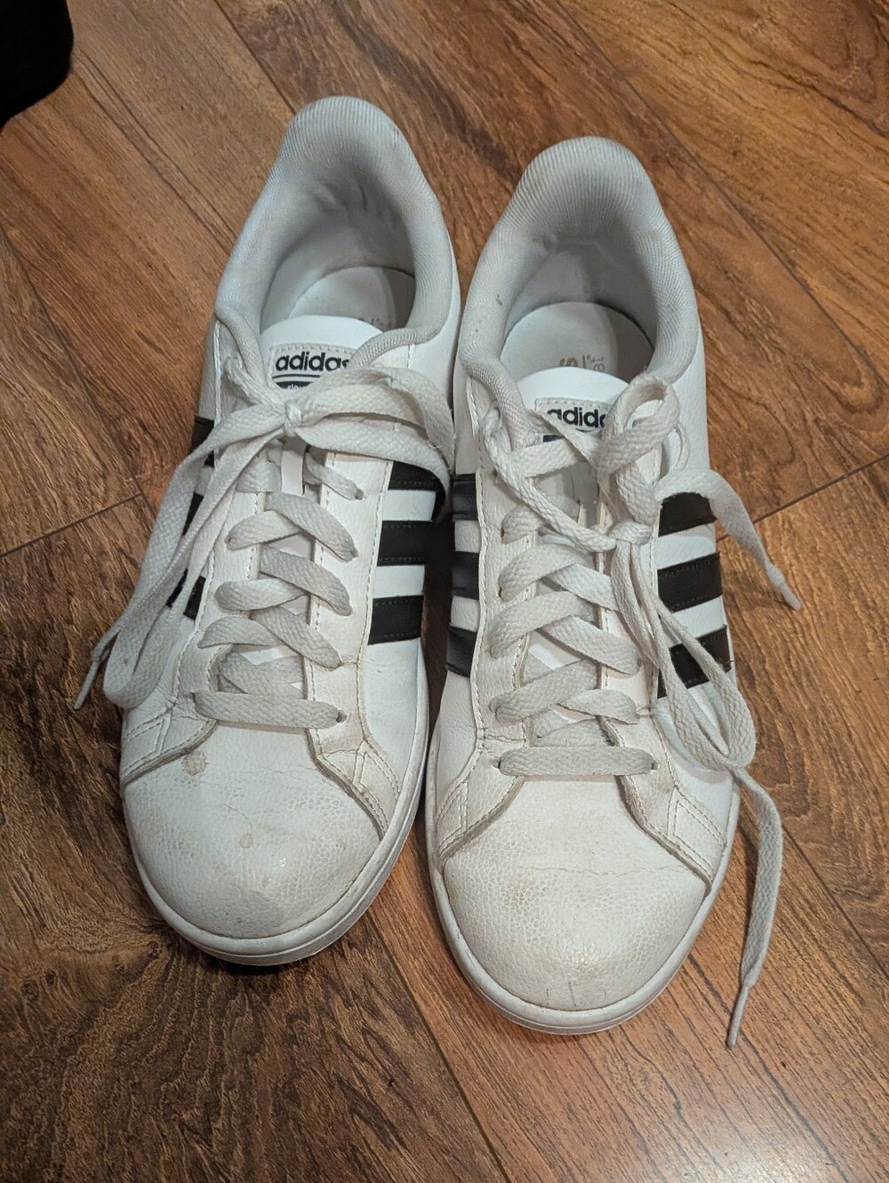 Adidas White Sneakers with Black Stripes